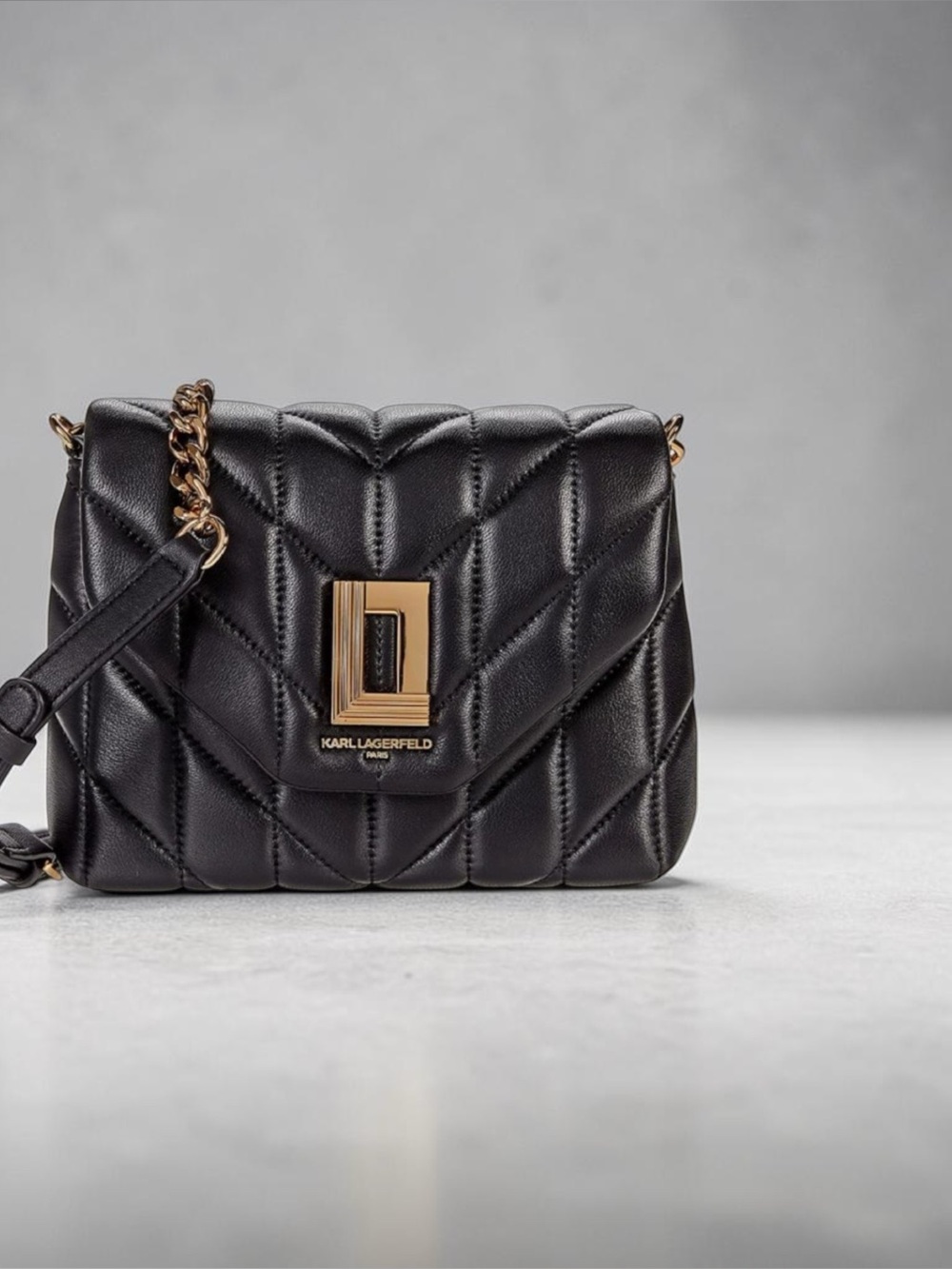 Karl Lagerfeld Lafayette  Crossbody Shoulder Black  with Gold-Tone Chain